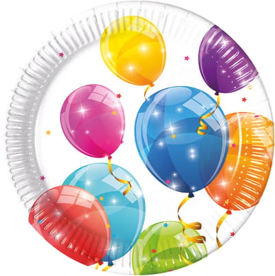 Vegaoo - 8 kartonnen borden kleurrijke ballonnen 23 cm voor verjaardag