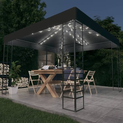 vidaXL - Tuinpaviljoen - met - LED-lichtslinger - 3x3 - m - antracietkleurig