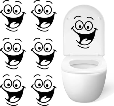 Dailygoods- WC-Stickers 6 Stuks - Grappige Muurstickers - Toiletzitting Stickers - Waterdichte PVC Stickers - Herbruikbare Stickers - 19 x 23 cm - Toiletstickers