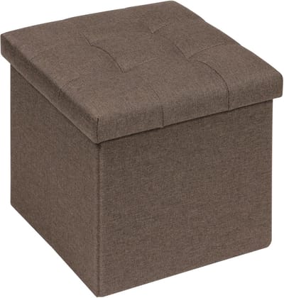 Decoratieve Opbergpoef – Klapkruk en Speelgoedkist van Linnen Stof voor Slaapkamer of Woonkamer, Bruin, 32 cm