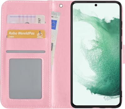 Hoesje Met Pasjeshouder - Geschikt voor Samsung Galaxy S22 - Luxe Bookcase Portemonee - Flip Case - Kunstleer Book Case - Flipcase - Book Cover - Walletcase - Portemonneehoes - Lichtroze