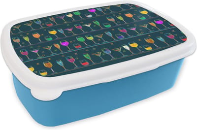Broodtrommel Blauw - Lunchbox - Brooddoos - Cocktails - Bar - Neon - Design - 18x12x6 cm - Kinderen - Jongen