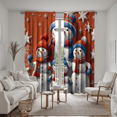 2 pièces de bavoir de Noël HD à porter bonhomme de neige rideau décoratif cravate rouge rideau imprimé numérique décoration style décoration de maison W52H63inchW132H160cm brown