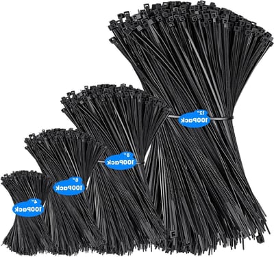 Zwarte Kabelbinders 400 Stuks, 100mm/150mm/200mm/300mm Sterke Nylon Heavy Duty, UV-bestendig en Multifunctionele Sluitingen voor Thuis, Tuin en Kantoor