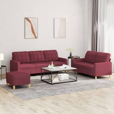 vidaXL - 3-delige - Loungeset - met - kussens - stof - wijnrood