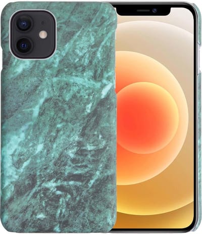 Hoesje Geschikt voor iPhone 12 Mini Hoesje Marmer Case Hard Cover - Hoes Geschikt voor iPhone 12 Mini Case Marmer Hoesje Backcover - Groen