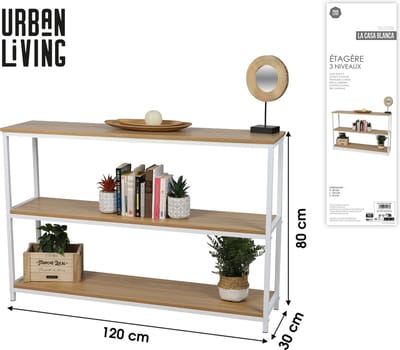 "LA CASA BLANCA" BOEKENKAST MET 3 NIVEAUS 120X30XH80CM