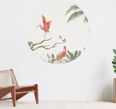 Muurcirkel zelfklevend behang - Tak met jungle dieren - Wanddecoratie - 080cm behangcirkel - Ronde sticker voor aan de muur - Behangsticker verkrijgbaar in verschillende formaten