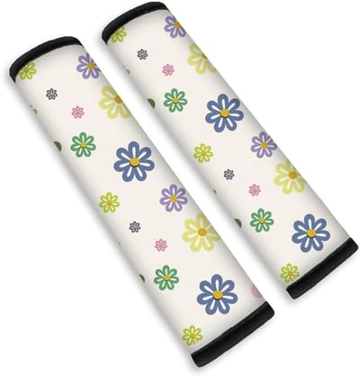 Autogordelkussens Zacht - Schouderbeschermers Rijden - Comfortabel Rijden - Madeliefjesprint Decoratief - 2 Stuks - Wit