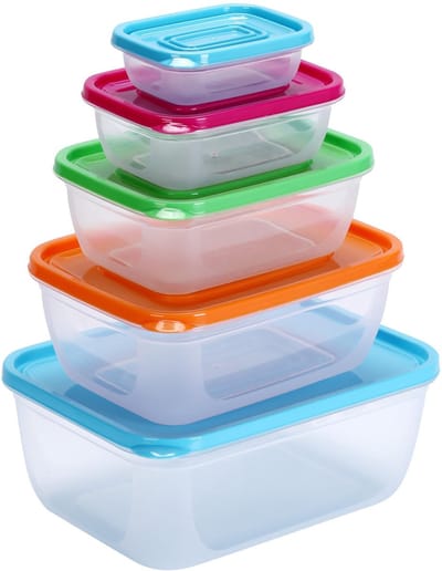 Dailygoods- Vershouddozen 5 stuks - BPA-vrij kunststof - Stapelbaar - Voorraaddozen met deksel - Geschikt voor magnetron/vriezer - Rechthoekig - Opbergdozen