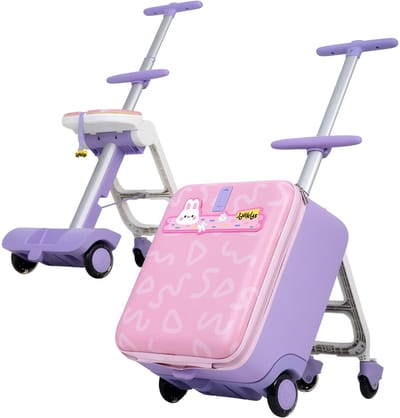 3-in-1 Ride-Handbagage koffe - Zittrolley kind - Kinderkoffer - Reiskoffer - 32L - 4 wielen - Telescoopstang - Opvouwbaar - Vliegreis - 56,79 cm - Hardcase - Roze