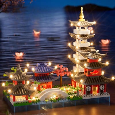 Blocs de construction en microparticules du lac de l'Ouest de Hangzhou, puzzle de construction difficile de style chinois pour adultes, jouet cadeau pour garçons et filles 18*9.5*16.5cm
