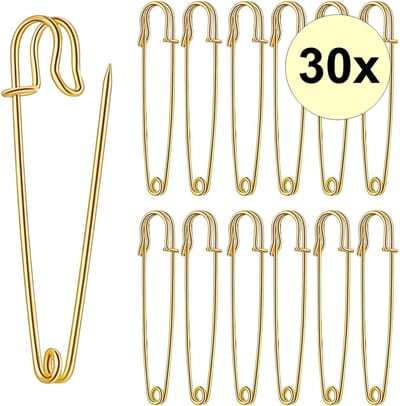 Fako Bijoux® - Grote Veiligheidsspeld - Sierspeld - Sjaalspeld - Classic - Ponchospeld - 75mm - 30 Stuks - Goud