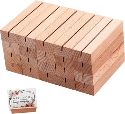 Houten Kaarthouders - Tafelnummers - Feestelijke Decoratie - Stevige Houten Basis - 8 x 25 x 15 cm - Kaki