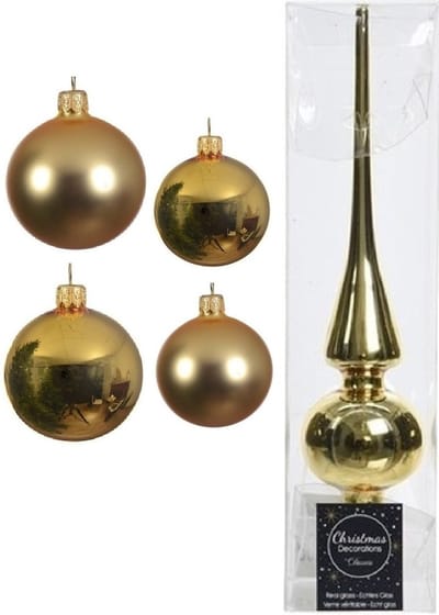 Compleet glazen kerstballen pakket goud glans/mat 38x stuks - 18x 4 cm en 20x 6 cm - Inclusief piek glans