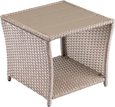Verstelbare Polyrattan Bijzettafel met WPC Tafelblad