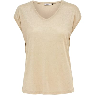 ONLY - ONLSILVERY S/S V NECK LUREX TOP JRS Dames T-shirt