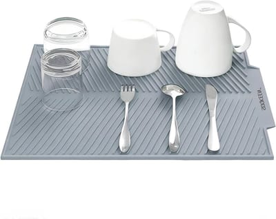 Siliconen Afdruipmat - Droogmat Keuken - Aanrecht Drogen - Verhoogde Ribbels - 50 x 40 cm - Lichtgrijs