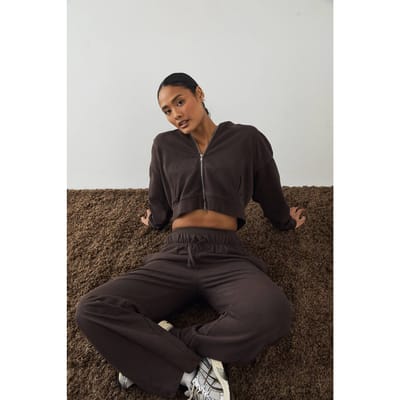 Dames DSGN Studio Premium Heavyweight Gewassen Boxy Zip Hoodie | Chocolate | Maat: XS