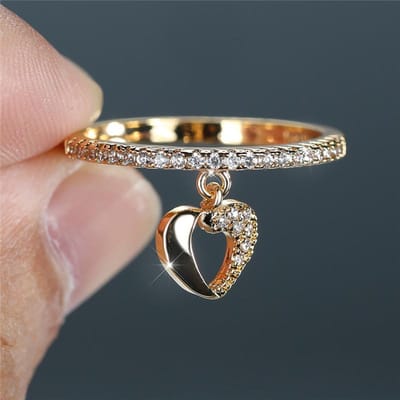Schattige Vrouwelijke Kristallen Hol Hart Hanger Ring Boho Goudkleur Verlovingssieraden Zirkonia Steen Trouwringen Voor Vrouwen 9 gray