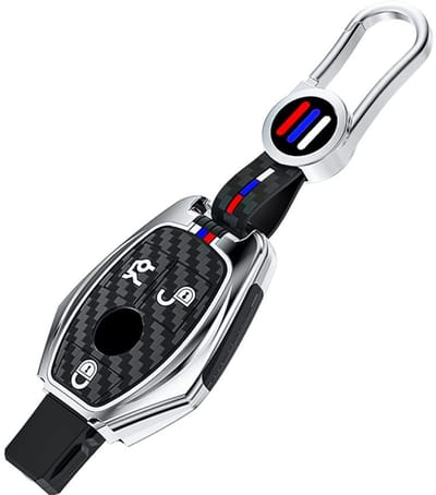 Dailygoody - Autosleutelhoes - Zinklegering - Siliconen met carbon patroon - Zilver - Sleutelhanger inbegrepen - Geschikt voor Mercedes Benz A C