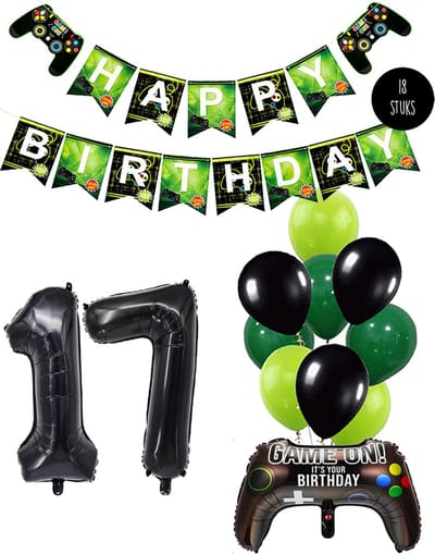 Cijfer Ballon 17 Game Videospel Verjaardag Thema - De Versiering voor de Gamers Birthday Party van Snoes