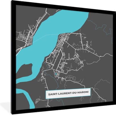 Fotolijst incl. Poster - Saint-Laurent-du-Maroni - Stadskaart - Kaart - Plattegrond - Frankrijk - 40x40 cm - Posterlijst