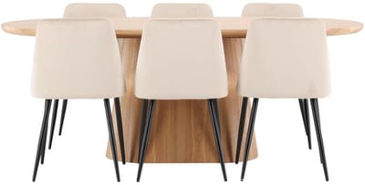 Stjärnö eethoek tafel 90x200cm en 6 stoelen naturel, beige.