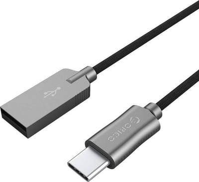 Orico hoge kwaliteit 2.4A fast charge / quick charge / snellaad USB 2.4 A USB-C kabel Geweven denimstof  - 1 meter zwart / grijs - geschikt voor tablets en telefoons