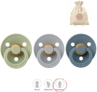 BIBS fopspenen symmetrisch - maat 1 (0-6 maanden) - sage, cloud, petrol + Bolletoet zakje