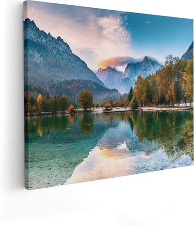 Artaza Canvas Schilderij Landschap - 50x40 cm - Wanddecoratie Bergen - Muurdecoratie Meer Herfst - Kamer Accessoires Natuur
