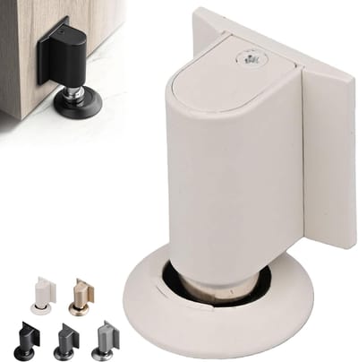 Magnetische deurstopper met schroeven en lijm Geschikt voor optimale hechting, robuuste magnetische deurstopper, wigvormige stop, onderste beugel om de deur open te houden (wit).