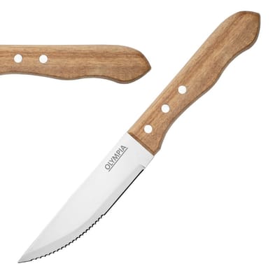 Olympia 12 Stuks | Jumbo Steakmes met Houten Heft 25cm