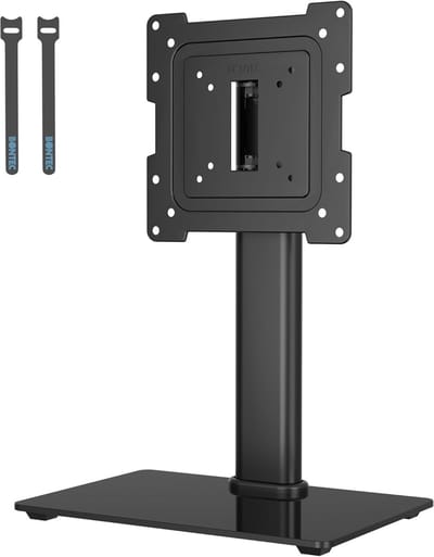 Famanu – Universele tv-standaard voor 17–43 inch schermen, in hoogte verstelbaar, stabiele metalen voet, draagvermogen tot 45 kg, zwart