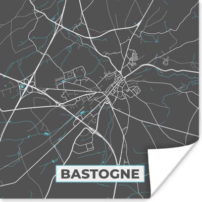 Poster België – Bastogne – Stadskaart – Kaart – Blauw – Plattegrond - 100x100 cm XXL