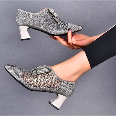 Herfst Dames Naakte Laarzen ,Sexy Uitgesneden Strass Mesh Schoenen ,Mode Zomer Hakken ,Puntige Neus ,Zwart ,Grijs ,Dropshipping 43 grijs