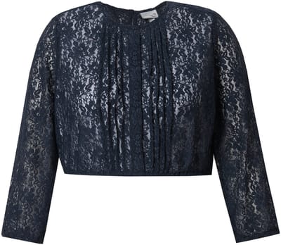 Ulla Popken - Dames - Dirndl blouse elastisch kant ronde hals 3/4-mouw - Marine - Maat 46