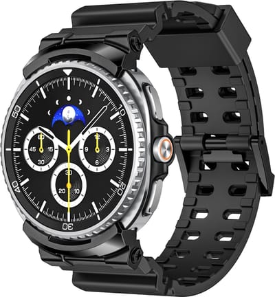 Stravo Heavy-Duty siliconen horlogebandje geschikt voor Samsung Galaxy Watch 9 (40/44mm) / Watch 8 (40/44mm) / 8 Classic (46mm) – Siliconen bandje met dubbele gesp (Zwart)