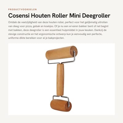 Dailygoods- Deegroller Houten - Mini Deegroller - Gebak/Pizza Roller - Eenvoudig Gebruik - Gelijkmatige Uitrol - Voor Cakes/Koekjes - Bakrol