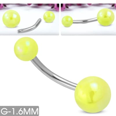 Aramat Jewels | Navelpiercings | Stalen Navelpiercing Geel Acryl Parel | | | |8mm | Staal | Volwassenen | Verkleurd niet