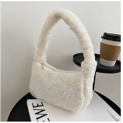 Sacs à bandoulière en peluche pour femmes, pochettes d'hiver douces, sac à main, joli sac de fête pour femmes blanc
