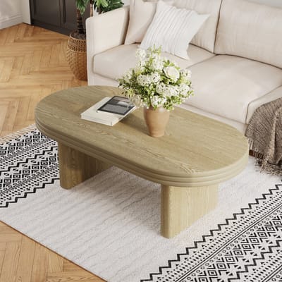 DESMIU Salontafel - Ovaal Design Met Houtnerf En Stevige Poten - Voor Woonkamer, Kantoor En Decoratie - Naturel - 120 x 60 x 41,5 Cm