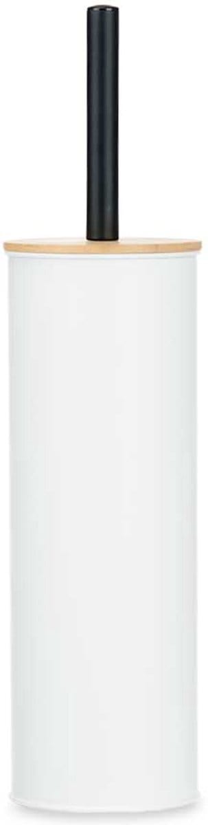 Berilo Alicante Toiletborstel in houder / wc-borstel - rvs metaal met bamboe - wit - 38 cm