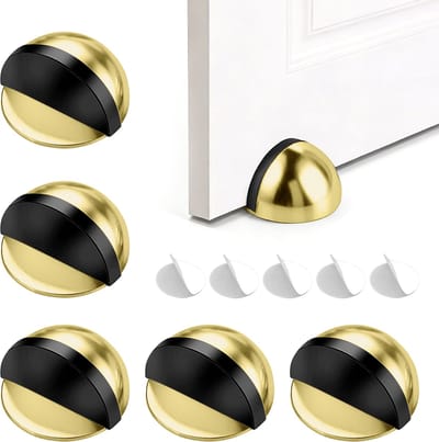 Set van 5 deurstoppers — Deurblok / Stootkussen / Stop / Wig — Geschikt voor alle harde vloeroppervlakken — Beschermt effectief deuren, ramen en muren — Boorvrije halfronde deurstopper — 4,5 x 4,5 x 2,6 cm — Goud