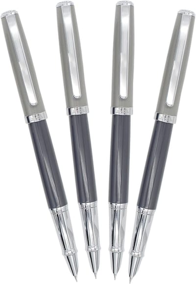Set van 4 Morandi Kleurige Metalen Vulpen met Inktconverter en Fijne Nib - Grijs Schrijven, Creatief, Kantooraccessoires