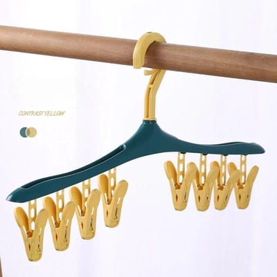 1 pièce Séchoir à linge multifonctionnel coupe-vent avec 8 pinces pour vêtements sous-vêtements chaussettes cintre en plastique couleur bonbon jaune
