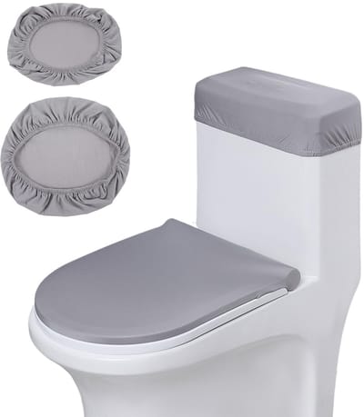 Dailygoods- Toiletdekselhoes wasbaar - Elastische Wc Bril Hoes - Polyester - Slijtvast - Donkergrijs - Inclusief toilettankafdekking - Wc-brilhoes