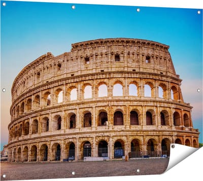 Gards Tuinposter Colosseum in Rome met de Blauwe Lucht - 120x90 cm - Tuindoek - Tuindecoratie - Wanddecoratie buiten - Tuinschilderij
