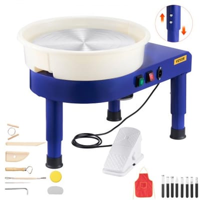 VEVOR pottenbakkerswiel 450 W, 35 cm draaiplateau, kleimachine met snelheidsregeling 60–300 RPM via voetpedaal, verwijderbare kom, verstelbare hefvoet, keramische kleimachine voor doe-het-zelfprojecten, blauw