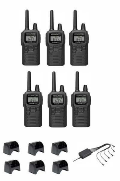 Set van 6 Kenwood PKT-300 ProTalk XLS IP52 PMR446 mini portofoons met multilader